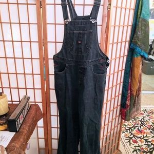 Union Bay dark blue denim flared leg overalls